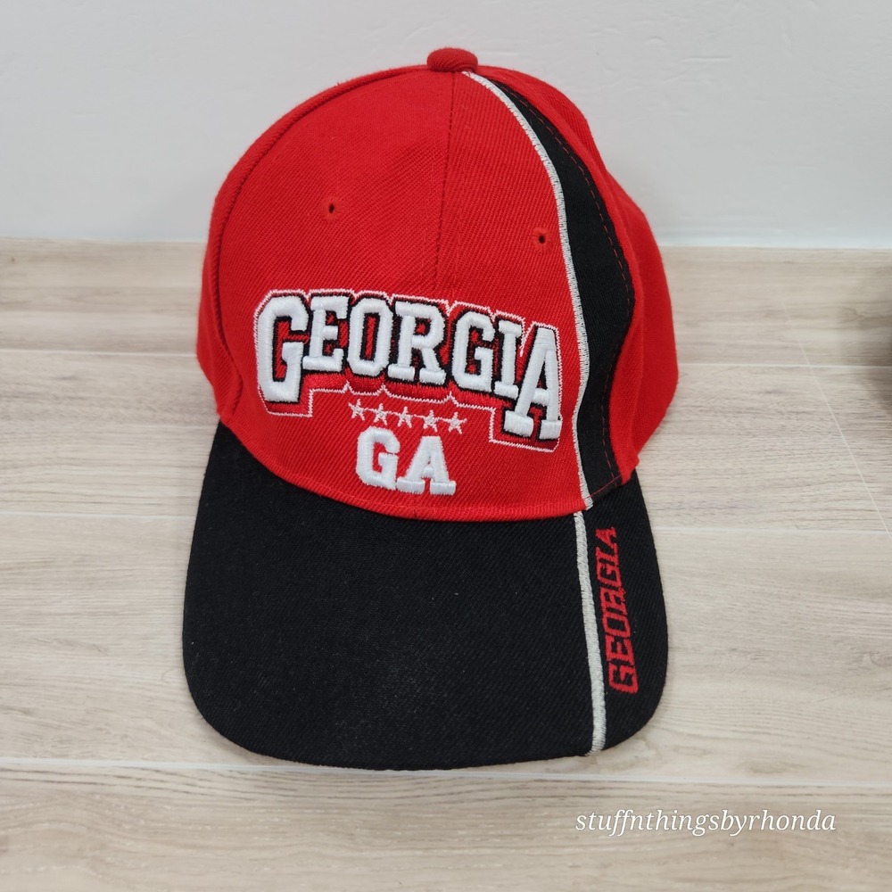Embroidered GEORGIA GA‎ Ball Cap, Red & Black, Strapback Closure, Trucker Hat